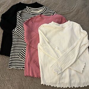 Cat & Jack Girl’s Ribbed Long Sleeve Tops - Black, Pink, White, Striped